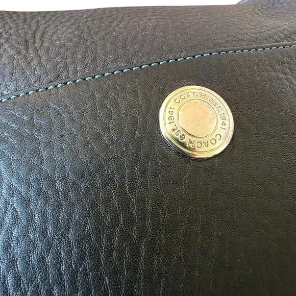 Coach Chelsea Turnlock Hobo Black Pebbled Leather Shoulder Bag Brown Strap Small - Picture 14 of 16